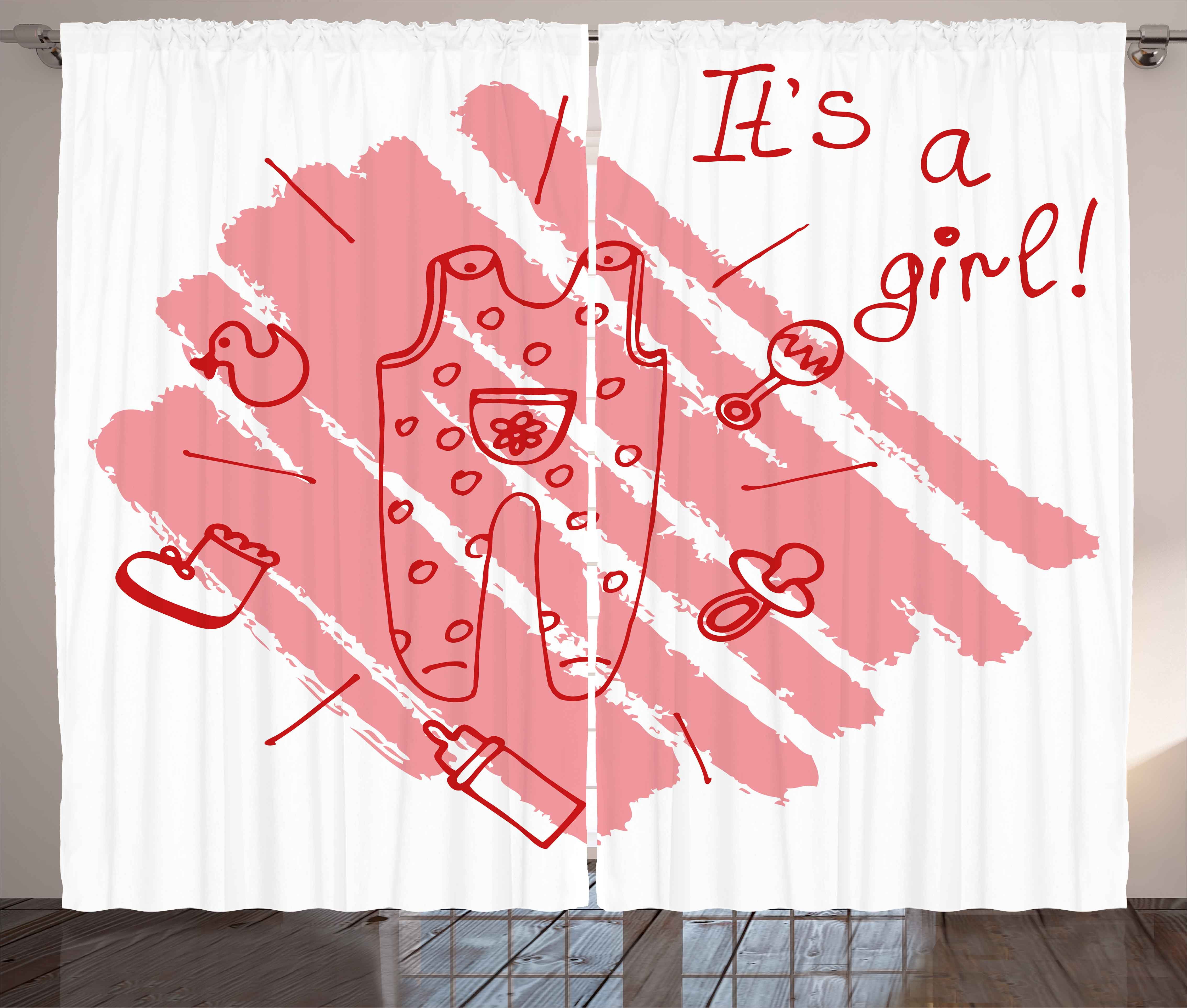 Gender Reveal Decorations Curtains 2 Panels Set, Little Baby Girl Pastel Backdrop Toys Mom Pacifier Greeting Print,... by Kozmos
