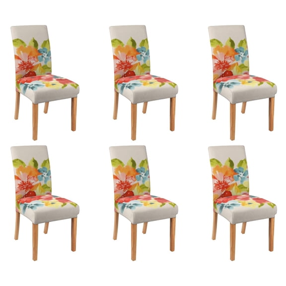 Chair Covers for Dining Room Chairs Stretch Printed Dining Chair Cover Set Of 6,Washable Elastic Pioneer Colorful Floral Kitchen Chair Slipcovers, Removable Seat Protector for Home or Party