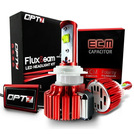 OPT7 Fluxbeam H11 H8 H9 LED Headlight Bulbs Kit w/ Clear Arc-Beam 60w 7,000Lm 6K Cool White CREE - 2 Yr (Best H9 Headlight Bulbs)