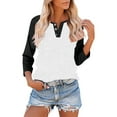 thumbnail image 2 of Otntypg Women's Raglan V Neck Summer Baseball Tops 3/4 Sleeve Ladies Button Henley Shirt Trendy Oversized Workout Tunics Color Block Tees Boyfriend Style Blouse Black#02 S, 2 of 10