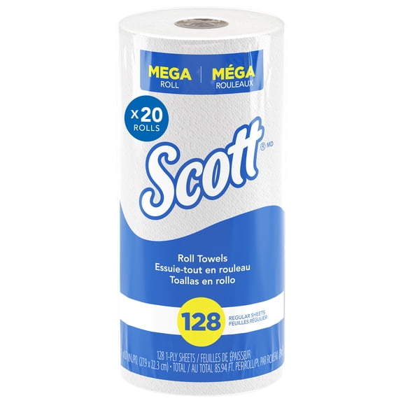 Scott Professional Kitchen Paper Towels, Bulk (41482), Fast-Drying Absorbency Pockets, White, Perforated (128 Sheets/Roll, 20 Rolls/Case, 2,560 Sheet Total)