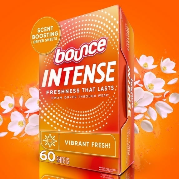 Bounce Intense Scent Boosting Dryer Sheets, Vibrant Fresh Scent, 60 Count