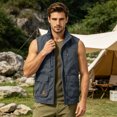 thumbnail image 7 of GrmtClth Vest for Men Soft Lightweight Zip Up Waistcoat Stand Collar Multi Pockets Breathable Outdoor Cycling Leisure Gilet Gray 2XL, 7 of 7