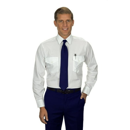 Eagle Long Sleeve Flap Pockets Aviator Shirt (White, 17-34/35)