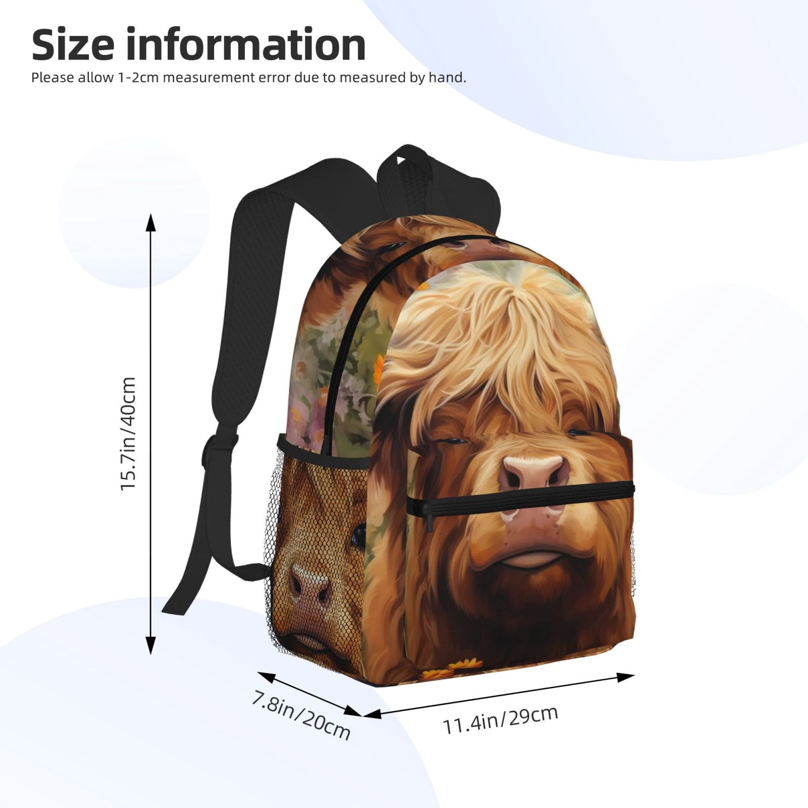 Horeoi Cute Floral Cow Print Casual Backpack for School Work Travel Hiking with Laptop Compartment and Side Pockets Lightweight Design