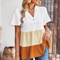 thumbnail image 2 of Blusa con dobladillo con volantes para mujer, talla grande, con botones delanteros, dobladillo con volantes, manga corta, bloque de color, cuello en V, 2 of 6