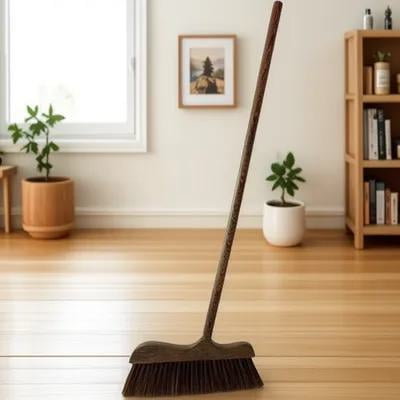 LEORX Portable Light Brown Broom Brush for Office Kitchen Yard Ground Sweeping and Dust Removal