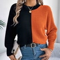 thumbnail image 4 of Amidoa Long Sleeve Sweaters for Women Crochet Fall Orange Lightweight Colorblock Pullover Sweaters Womens Sweaters M, 4 of 8