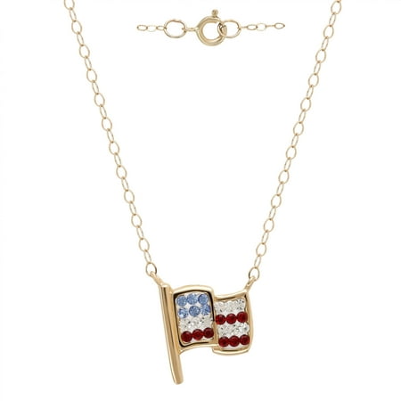 Simply Gold Red/White/Blue Crystal Swarovski Elements 14kt Yellow Gold Teeny Tiny Flag Pendant, 17