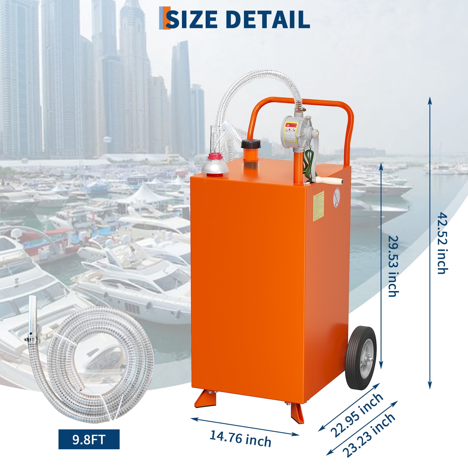 AOILE 20/30/35/40 Gallon Fuel Caddy with Manual Rotary Pump, Portable Gas Storage Tank with 2 Wheels, Easy Transfer for Cars, Boats, ATVs, and Lawn Mowers