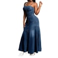 thumbnail image 2 of Women'S Spaghetti Strap Smocked Back Denim Dress Button Down A-Line Swing Flowy Maxi Jean Dress L, 2 of 8