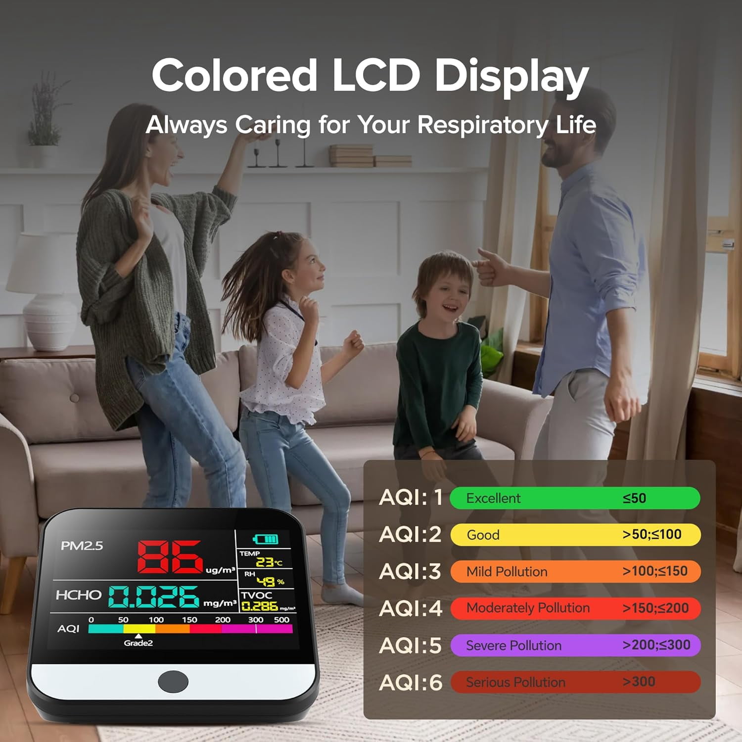 Air Quality Monitor 13-in-1, Air Monitor For Indoor, carbon dioxide temperature and humidity detector