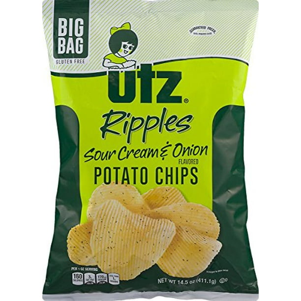 Utz Ripples Sour Cream & Onion Potato Chips in a 14.5 oz. Big Bag (3