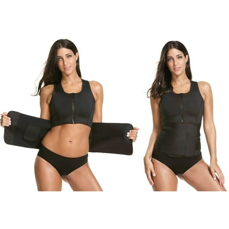 Womens Neoprene Sauna Suit Waist Trainer Zipper Vest with Adjustable Waist Trimmer Belt Body Shaper