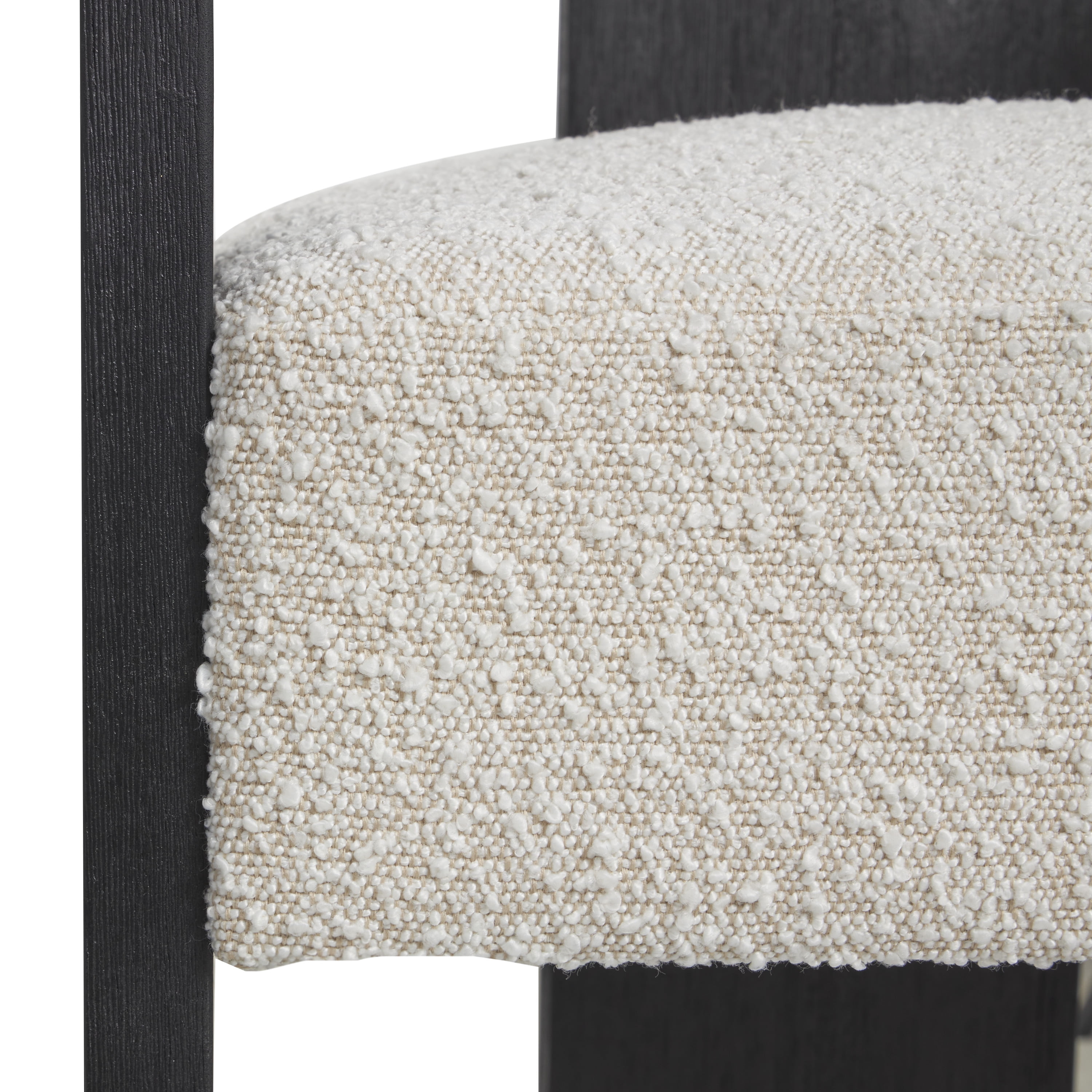 DecMode Polyester Curved Back Mid Century Modern Round Boucle Lounge Chair with Black Wood Frame, White