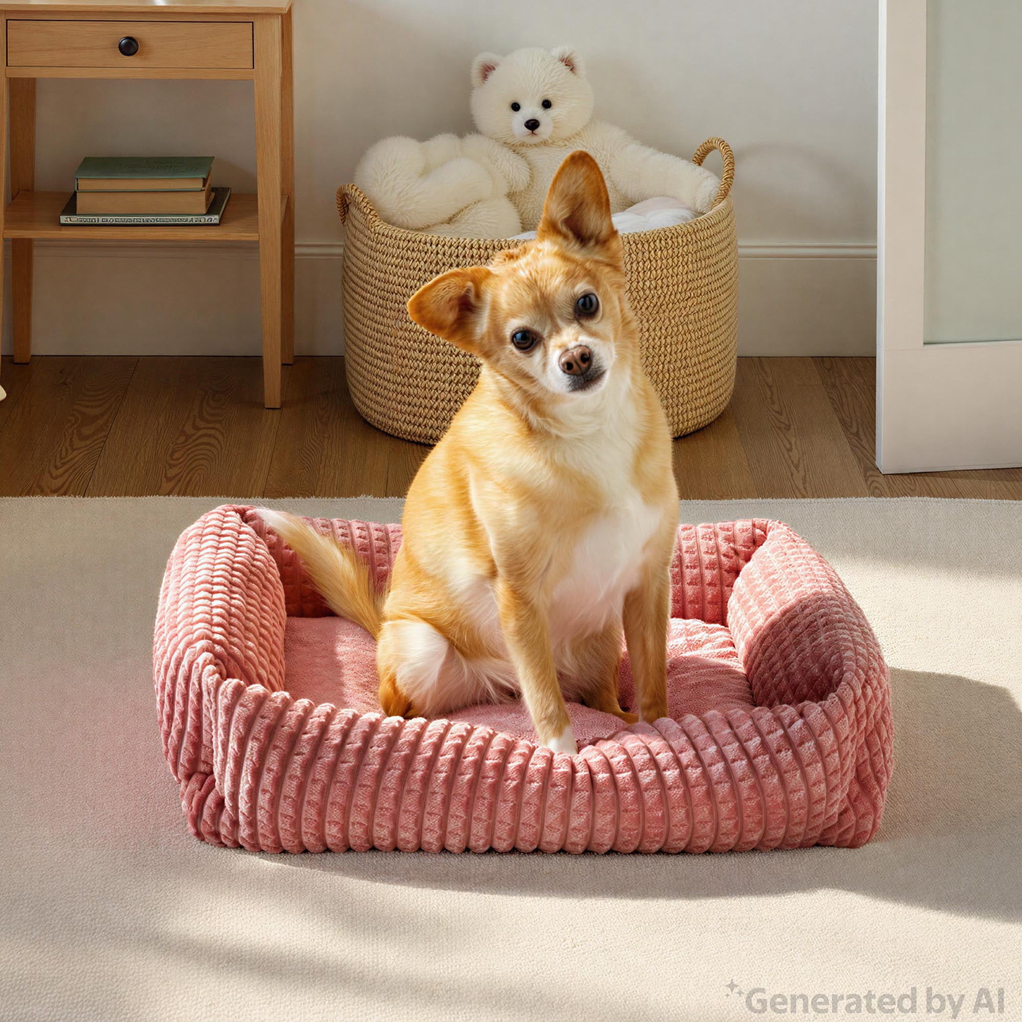 Vibrant Life Medium Flannel Waffle Texture Bolster Cat or Dog Bed, Pink, 21" x 25"