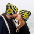 thumbnail image 5 of Pofeuu Sunflowers On Black And White Stripes Print Beanie Hat for Men Women Knit Winter Hat Warm Cuffed Skull Beanie Slouchy Soft Unisex, 5 of 6
