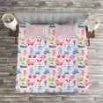 thumbnail image 3 of Ambesonne Cartoon Quilted Bedspread Set 3 Pcs, Cartoon Bear and Bunny Art, Queen Size, Pale Pink Blue Rose, 3 of 3