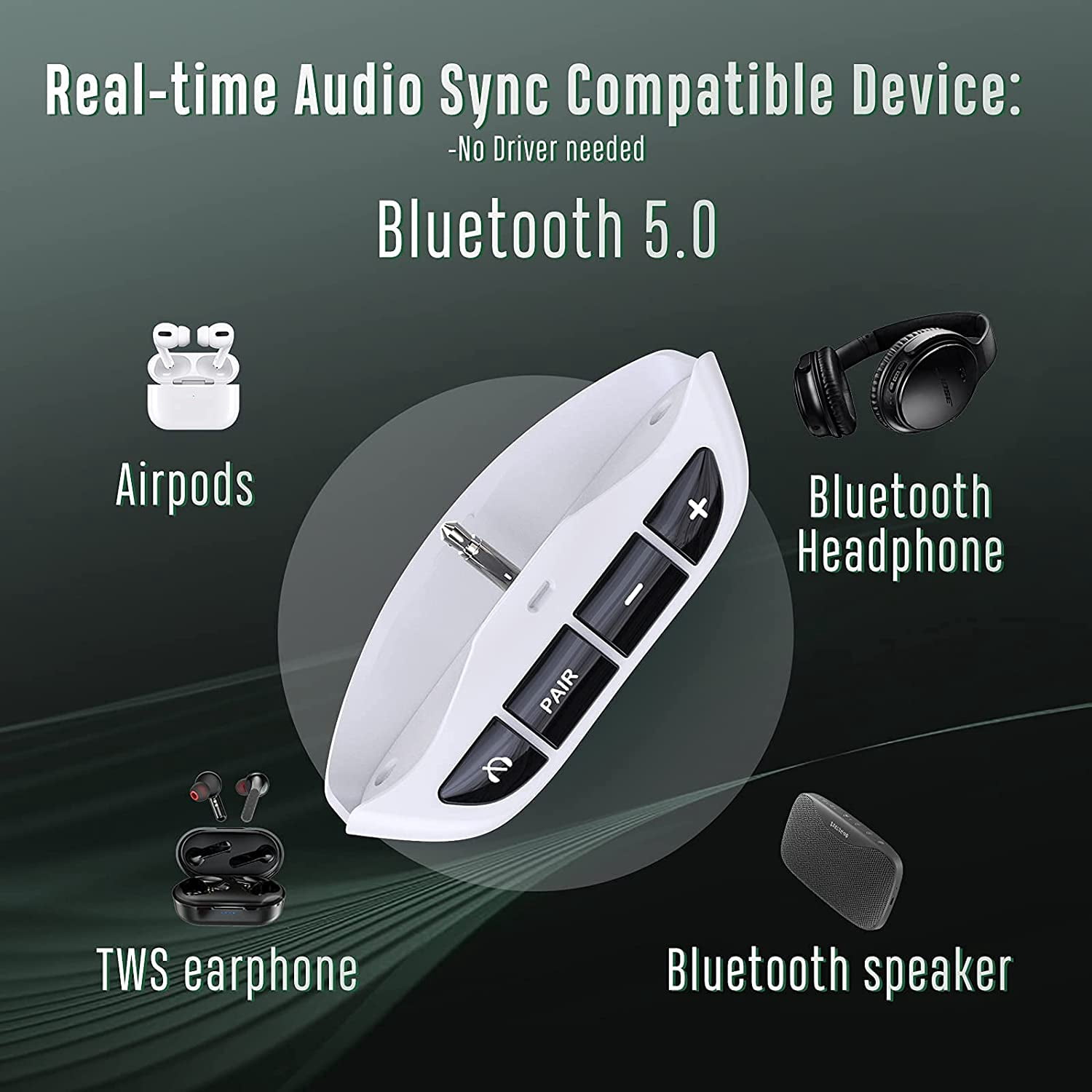 Uberwith Bluetooth Adapter for PS5 Accessories BT 5.0 Wireless Audio Transmitter for PS5 Controller with Low Latency for AirPods Wireless Headphone Speakers Earbuds(White)