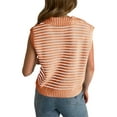 thumbnail image 3 of Sleeveless Striped Print Turn-Down Collar V-Neck Casual Knit Vest Tops, 3 of 3