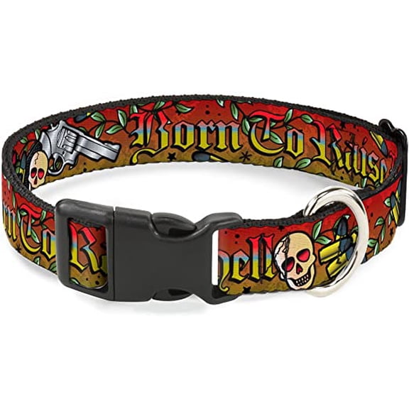 Buckle-Down PC-W30212-WS Born To Raise Hell Red Plastic Clip Collar, Wide Small/13-18"