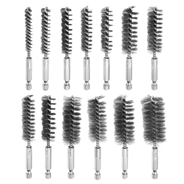 Juego de cepillos de perforación Uxcell de 14 piezas para taladro con diferentes longitudes de cerdas de alambre retorcido de acero inoxidable
