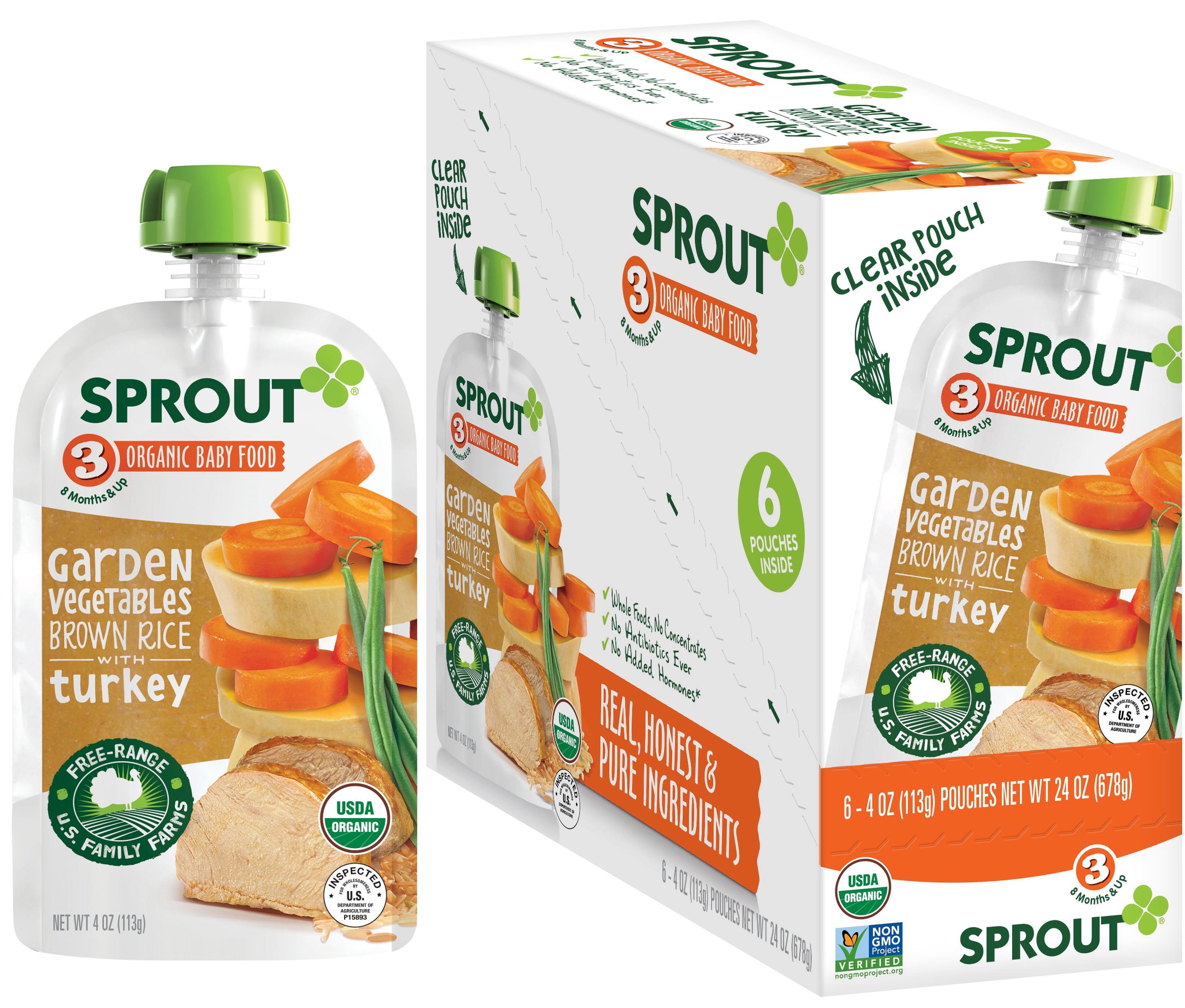Sprout Organic Baby Food Stage 3 Pouches Garden Vegetables Brown Rice