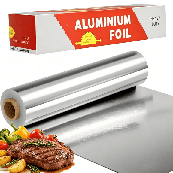 Aluminum Foil Roll, 12in x 200ft Aluminum Foil, Thick Strong Tin Foil with Cutter, Food Safe Cling Wrap for Cooking, Baking, Roasting, Grilling, Freezer Storage