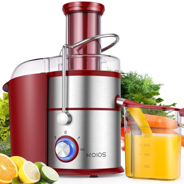Extractor de jugos KOIOS de 1300 W, motor de cobre, 3 velocidades, boca de 3", rojo