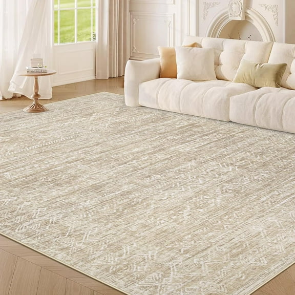 Washable Rug 6x9 Area Rugs: Modern Geometric Rugs for Living Room Non Slip Soft Low Pile Moroccan Indoor Carpet for Bedroom Nursery Dining Room Home Office (Beige, 6'x9')