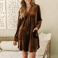 thumbnail image 2 of Fewfanhot Womens Dresses Summer Long Sleeve Velvet Party Dress Frilly V-Neck Tunic Shift Short Dress with Pockets, 2 of 7