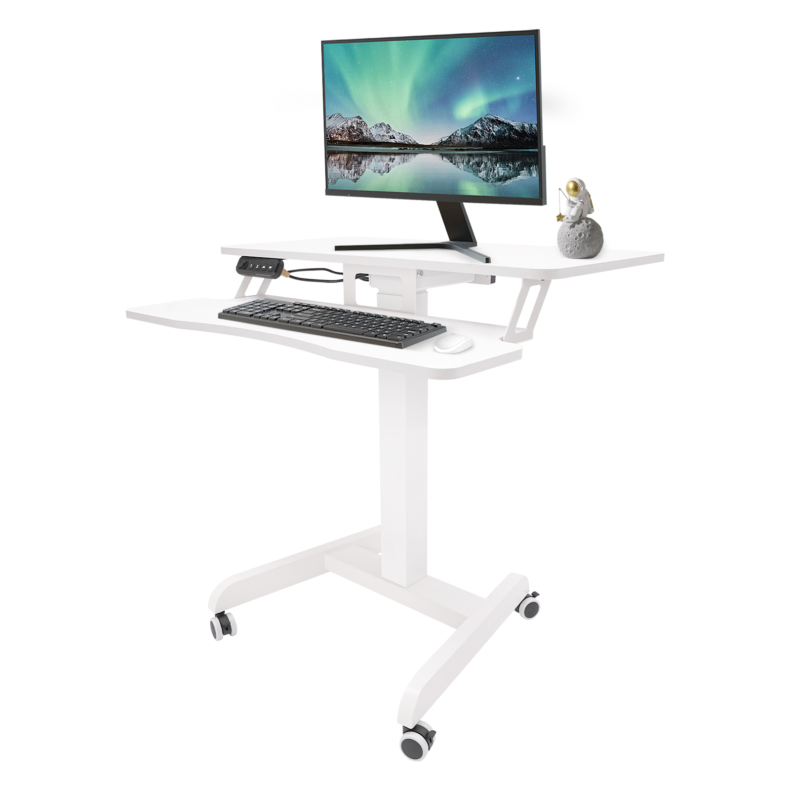 Mobile Standing Desk, Portable Rolling Desk with Lockable Wheels, Non-Slip Mat, Standing Lifting Desk, Rolling Desk with Adjustable Height, 31-51in(White 31.5*15.7in)