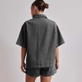thumbnail image 4 of Women's Vintage Denim Shirt, Short Sleeve Button Down Shirt with Chest Pockets, Relaxed Fit Casual Jean Top, Summer Denim Shacket and Oversized Jean Shirt-Gray, 4 of 6