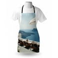 thumbnail image 3 of Travel Apron Sunbathing with Caldera View Terrace Santorini Aegean Greece Art Print, Unisex Kitchen Bib Apron with Adjustable Neck for Cooking Baking Gardening, Blue White and Green, by Ambesonne, 3 of 3