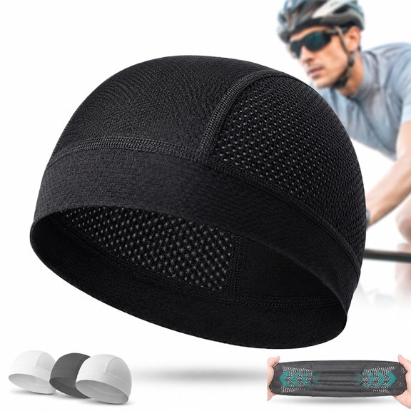 2 Pack Breathable Skull Cap for Men, Lightweight Quick Dry Cycling Moto Helmet Hard Hat Liner Wicking Head Wrap & Helmet Liner for Cycling
