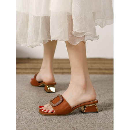 

Metal Decor Chunky Heeled Mule Sandals Women‘s Footwear