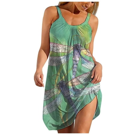 

YanHoo Women s Summer Dresses 2023 Sleeveless Casual Loose Dress Swing Mini Summer Beach Dress