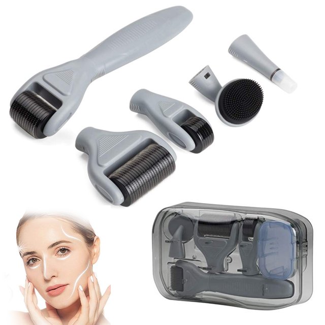 Rouleau Derma 6 en 1 pour Soins du Visage avec Micro Aiguilles, Microneedles en Acier Inoxydable pour Vergetures de Grossesse, Perte de Cheveux et Anti-Rides