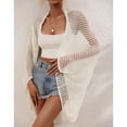 thumbnail image 4 of SWSMCLT Women's Sheer Long Sleeve Cover Sun Protection Swimwear Cover Up Cape Up Beach Spring Crochet Sexy White Small, 4 of 4