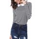 thumbnail image 4 of INSPIRAR CHIC Blusa de Manga Larga para Mujer con Cuello de Muñeca y Rayas en Contraste, Cierre Elástico en la Parte Posterior, Casual, Color Negro, 4 of 8