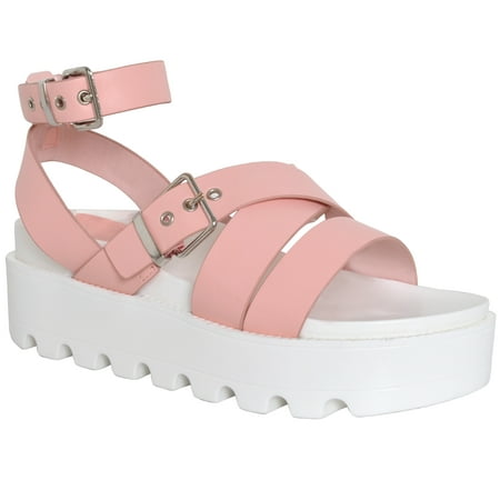 

Womens Ladies Ankle Strap Sandals Vegan Flatform Summer Holiday Comfy Soft Fashion Buckle Chunky Lightweight Padded Strappy Shoes