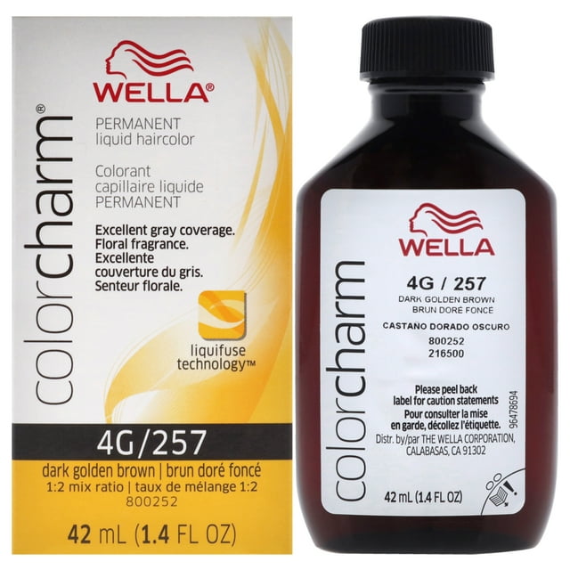 Tinte líquido permanente para cabello Color Charm - 4G 257 Castaño dorado oscuro de Wella para unisex - Tinte para cabello de 1,42 oz