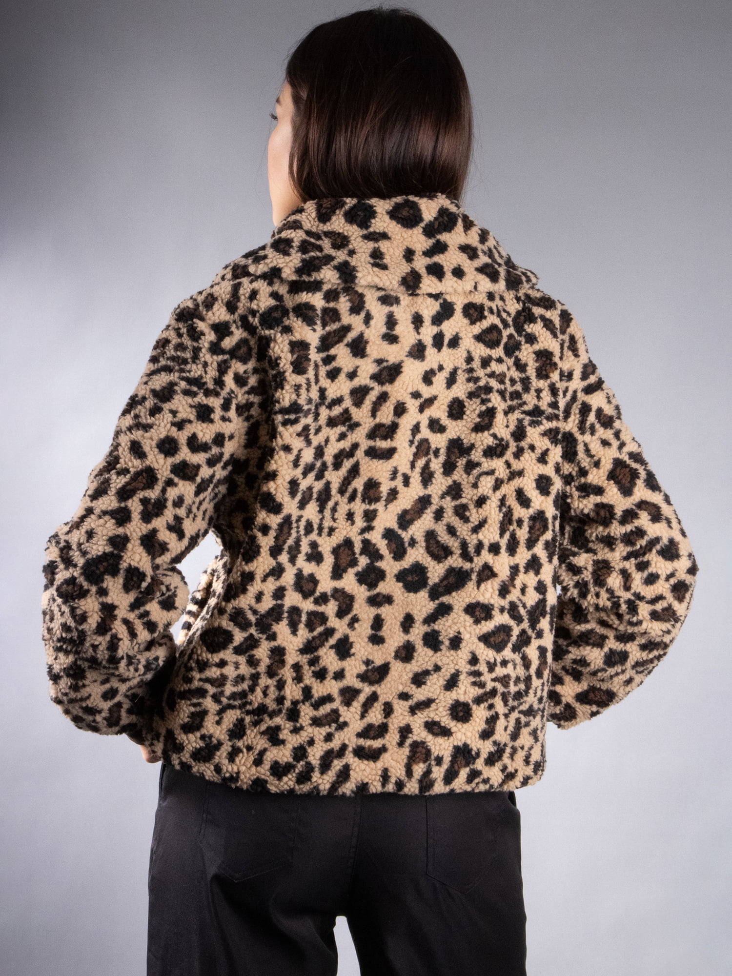 DARING DIVA Women's Stylish AK Plush Bomber Jacket L Leopard