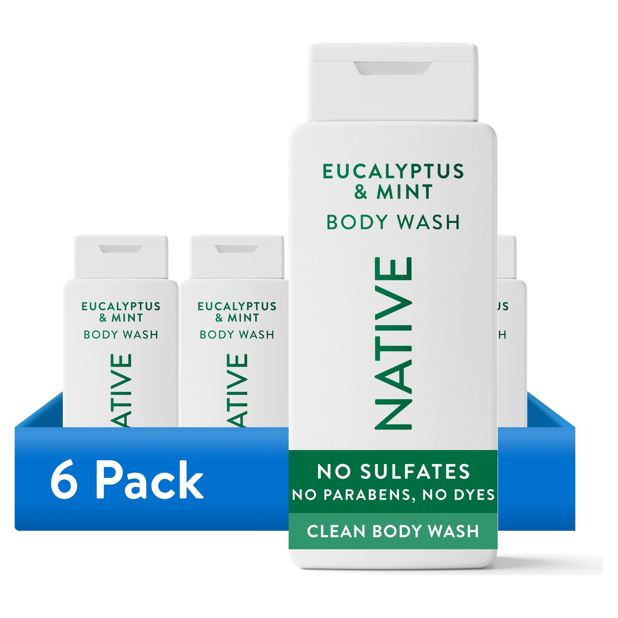 (6 pack) Native Body Wash for Women & Men, Sulfate Free, Eucalypts & Mint, 18 fl oz