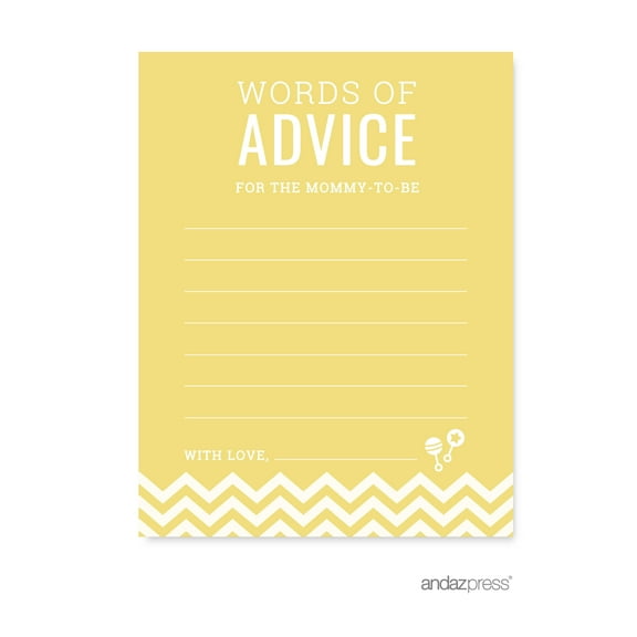 Advice Cards Yellow Chevron Baby Shower Games, 20-Pack
