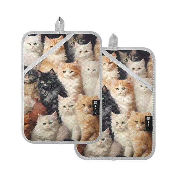 ALAZA Cute Cats Black and White Pot Holders Set of 2 Heat Resistant Kitchen Oven Mitts