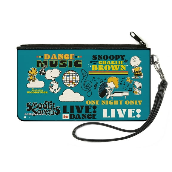 Peanuts Wallet, Zip Pouch, Peanuts Gang Dance Music Poses and Quotes Blue Multi Color, Canvas