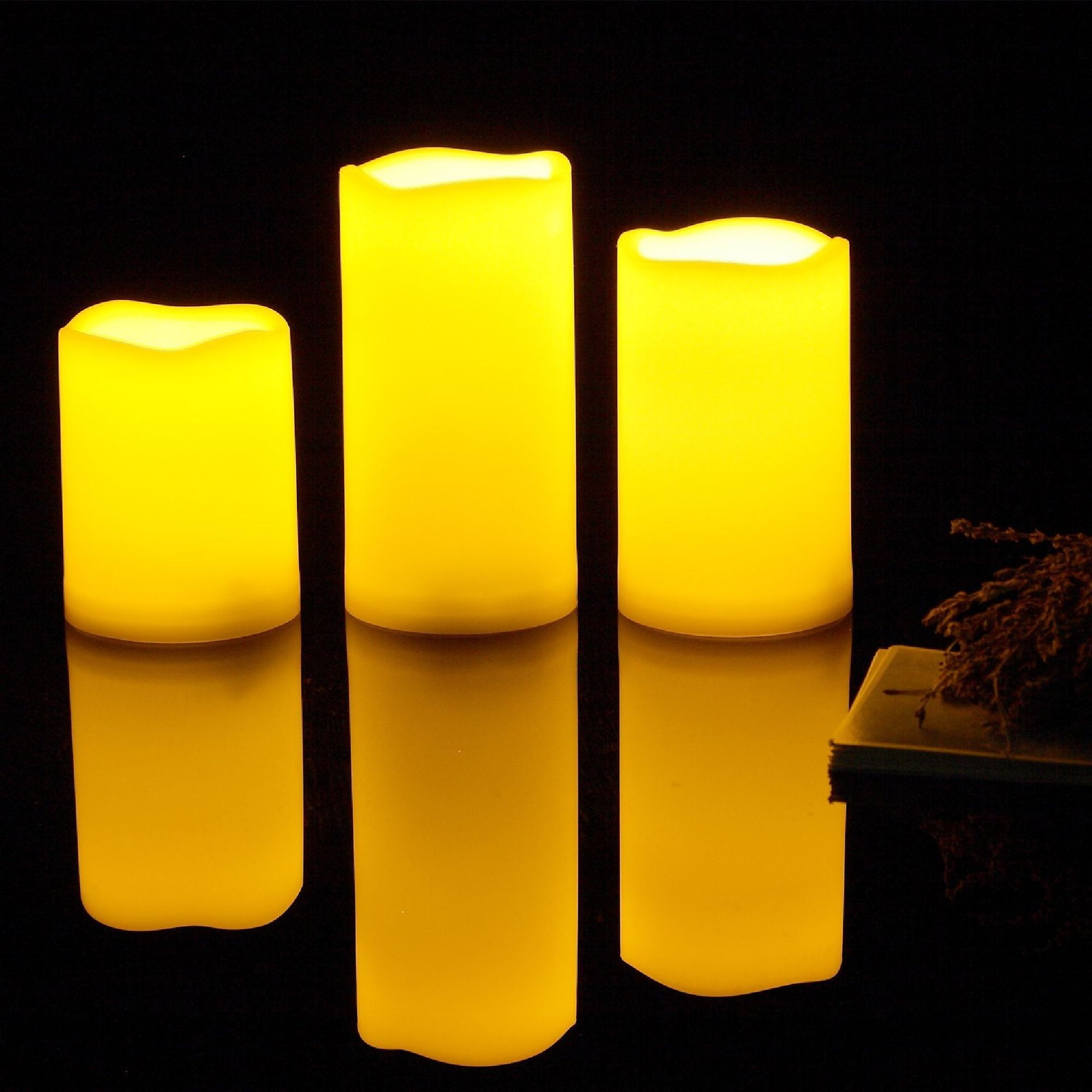 Candle Choice 3 PCS Outdoor Flameless Candles with Timer, Realistic Flickering LED Pillar Candles, Weatherproof Battery Operated C