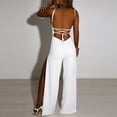 thumbnail image 5 of HXWCHs Women's Wide Leg Jumpsuit, Women's Summer Backless Solid Color Jumpsuit with Split Pants and Adjustable Suspender Straps M White, 5 of 6