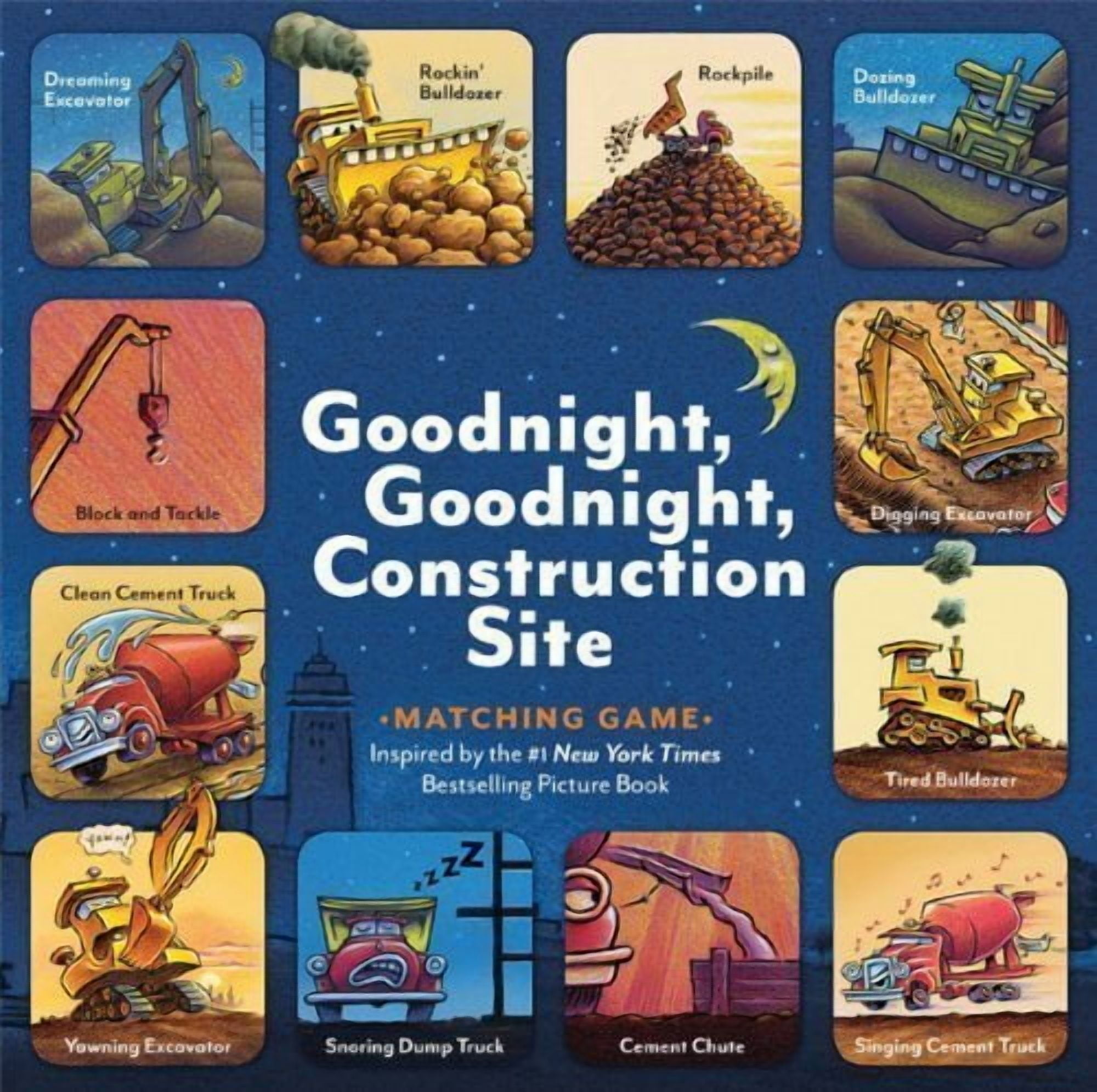 Goodnight, Goodnight Construction Site Gift Set of Board Book by Sherri Duskey Rinker, Matching Game, and Coloring Pages (Bedtime Rhyming and Hands-On Fun Classic Toys)